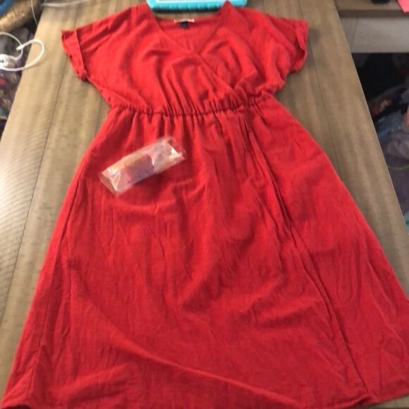 Belted Red Faux Wrap Dress with Pockets Vacation or Beach 🏖 by Universal Thread - Picture 14 of 17